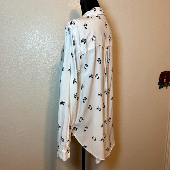 Jane & Delancey Boston Terrier Dog Print Button Down Top White Black Size XL - Picture 6 of 14